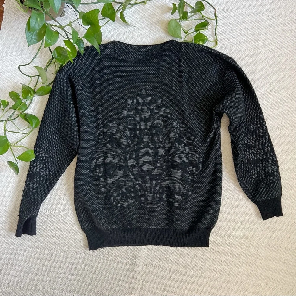 Vintage Wool Intarsia Knit 90s Black Pullover Sweater Large - Picture 7 of 7